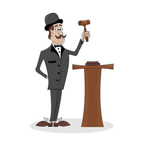 Salesman At Auction Holding Hammer Concept Of Selling Valuable Items