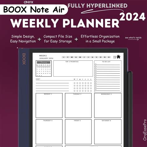 2024 Boox Note Air Templates Boox Note Air Weekly Planner Boox Note
