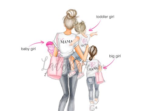 mother and daughter clipart instant download fashion mother daughter art mom art mother and