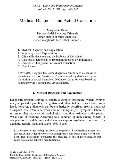 Pdf Medical Diagnosis And Actual Causation
