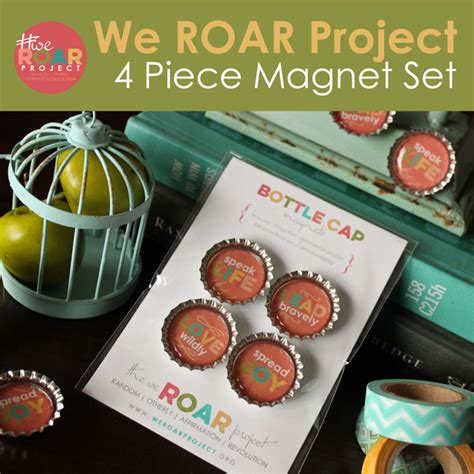Set Of Four 1 Inch Bottle Cap Magnets With Custom We Roar Project