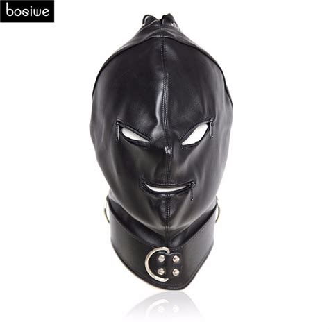 New Adult Sex Toys Bdsm Bondage Cap Pu Leather Mask Slave Open Mouth