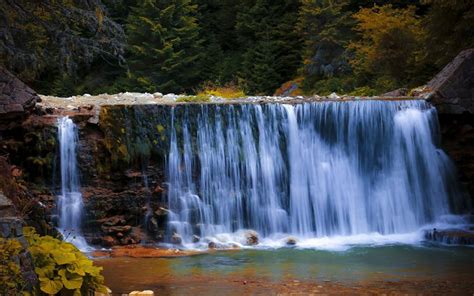 Download Wallpapers Waterfall Mountain River Forest Beautiful