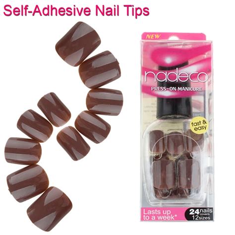 24pcs Full Cover Chocolate Self Adhesive Nail Polish Tips Glued Light