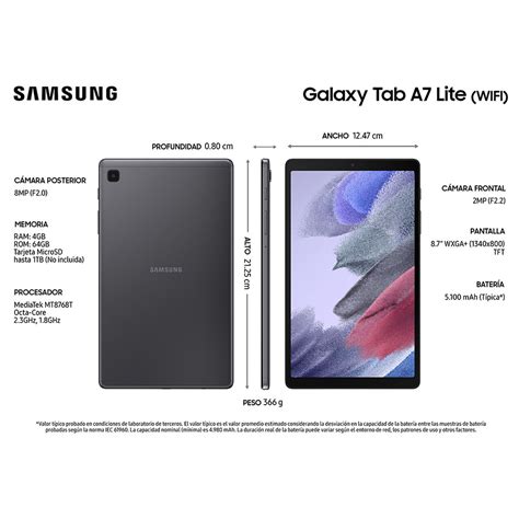 Tablet Samsung Sm T220x Galaxy Tab A7 Lite Octa Core 4gb 64gb 87 Gris