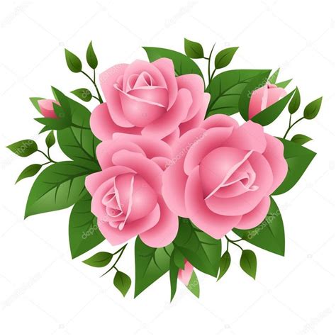 Ilustração Vetorial De Três Rosas E Botões De Rosa Com Folhas Isoladas