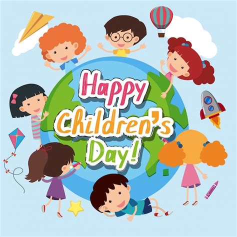 Happy Childrens Day Poster With Happy Kids Around The World Premium