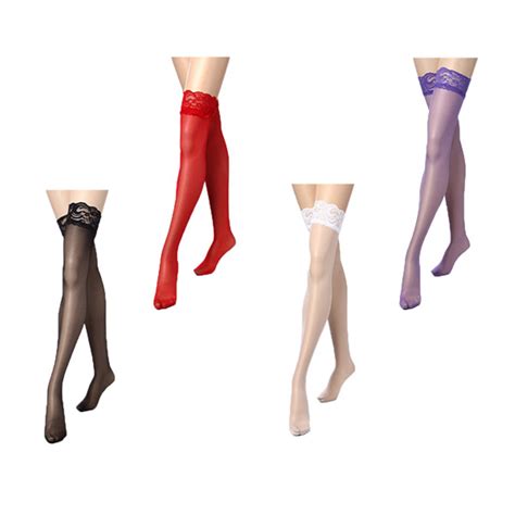 Women Ladies Lace Top Silicone Sheer Over Keen Thigh High Stockings Pantyhose At Banggood Sold Out