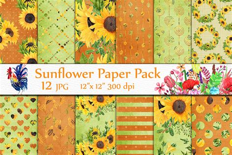 Sunflower Digital Papers Sunflower Backgrounds Yellow Digital Paper