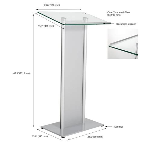 Tempered Clear Glass Podium With Aluminum Front Panel Silver Lectern