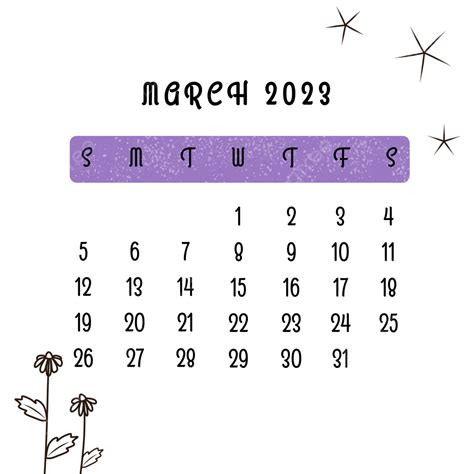 March 2023 Calendar White Transparent March Calendar 2023 March