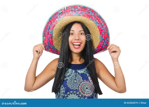The Young Attractive Woman Wearing Sombrero On Stock Image Image Of