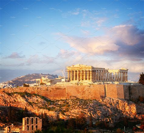 famous skyline of athens greece featuring athens greece and acropolis architecture stock