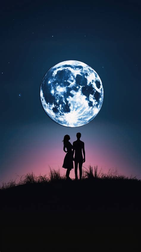 Silhouette Couple Romantic Moon Love Wallpaper