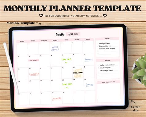 Monthly Planner Goodnotes Template Undated Monthly Planner Etsy