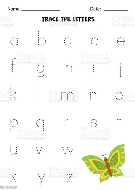 Learning Alphabet Tracing Letters Cute Cartoon Butterfly Stock