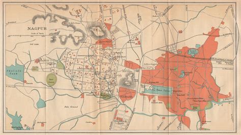 British India Nagpur City Plan Maharashtra 1929 Old Vintage Map Chart