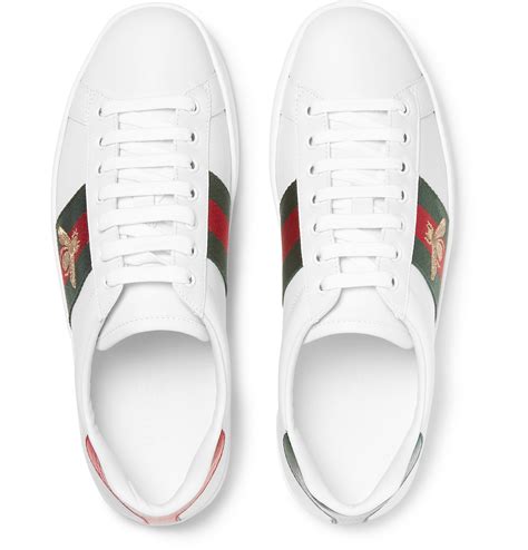 Gucci Ace Embroidered Watersnake And Leather Sneakers In White For Men
