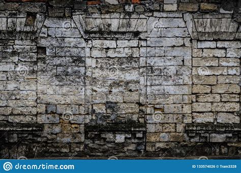Gray Grunge Brick Wall Texture With Immured Windows Stock Photo Image