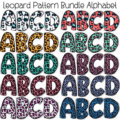 Leopard Pattern Doodle Alphabet Bundle Png Letters Sublimation Alpha