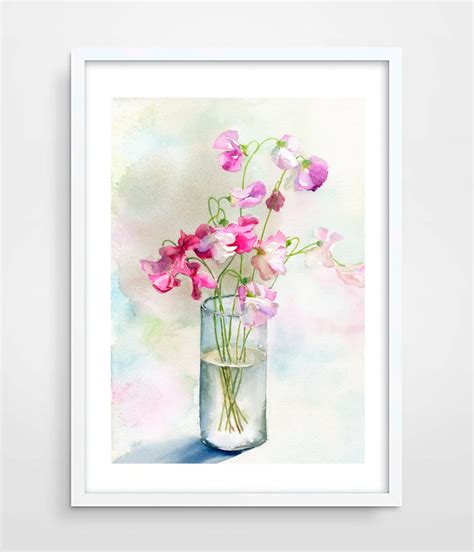Sweet Pea Flower Watercolour Painting Print Flower Art Print Etsy