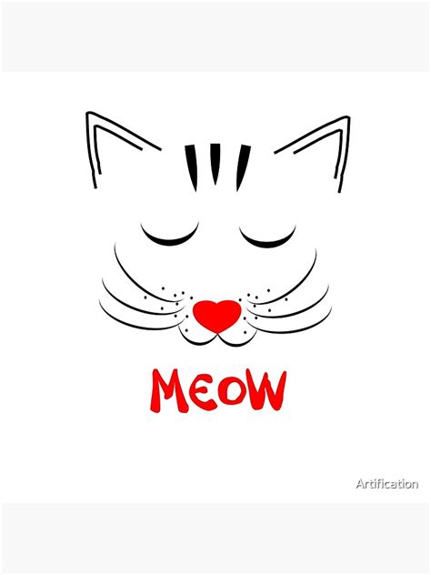 cute pussy cat face drawing meow art print for sale by artification redbubble