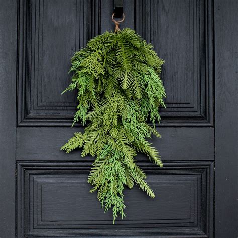 Simple Mixed Cedar Cypress And Pine Front Door Winter Teardrop Swag