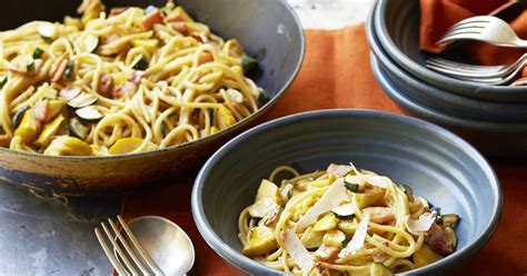Spaghetti Carbonara With Zucchini And Yellow Squash