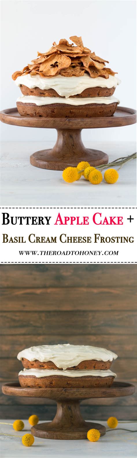 Buttery Apple Cake With Basil Cream Cheese Frosting And Apple Chips