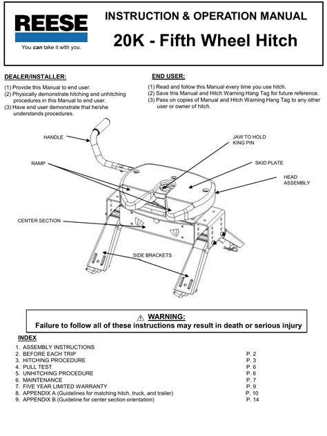 Reese 20k 5th Wheel Hitch Installation Instructions Manualzz