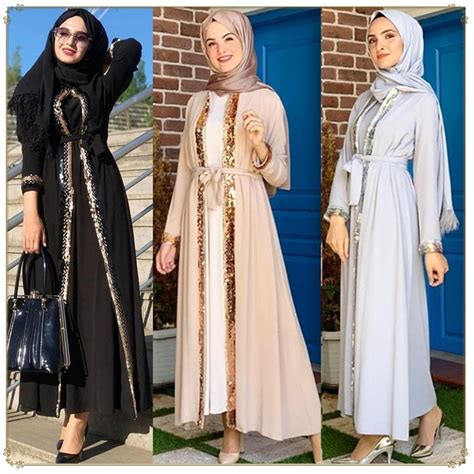 Robe Longue Pour Femme Musulmane Avec Cardigan Kimono Hijab Kaftan Vêtements Islamiques Eid