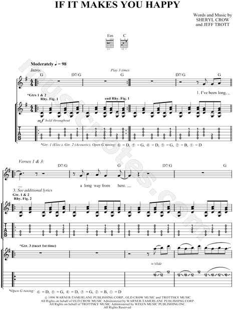 Sheryl Crow If It Makes You Happy Guitar Tab In G Major Download