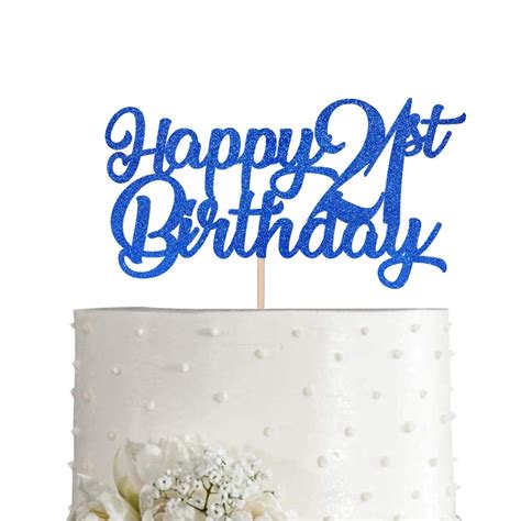 Buy Blue Happy 21st Birthday Cake Topper Royal Blue Glitter Cheers To