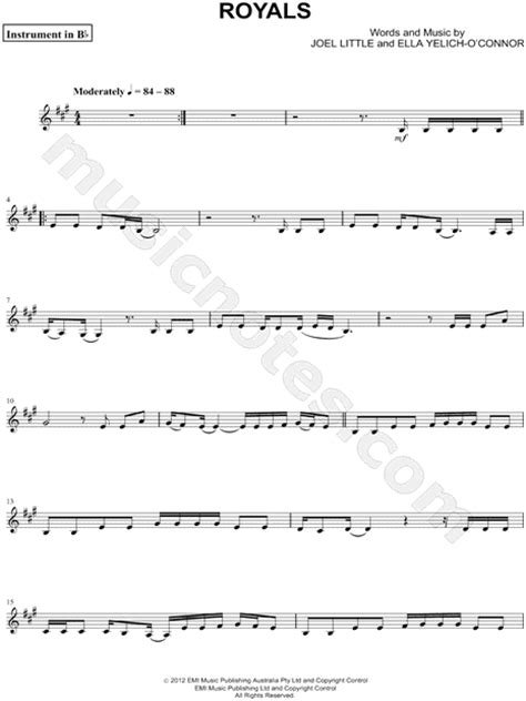 Lorde Royals Bb Instrument Sheet Music Trumpet