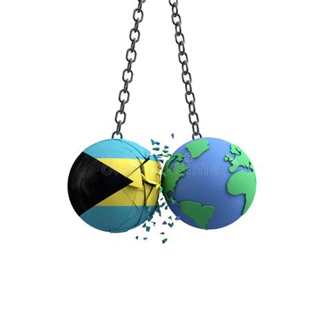 Bahamas Flag Ball Hits Planet Earth Environmental Impact Concept Stock