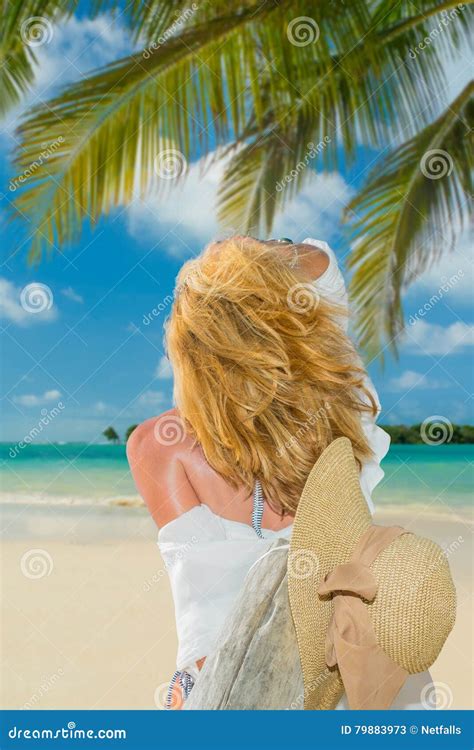 Woman In Bikini With Sunhat At The Beach Stock Image Image Of Summer Tropical 79883973