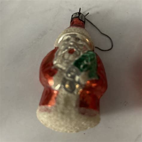 2 Vintage Blown Mercury Glass Santa Claus Christmas Ornaments Ebay