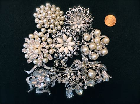 Pearl Brooch Bouquet Kit Lot Diy Silvertone Rhinestone Crystal Etsy Pearl Brooch Bouquet