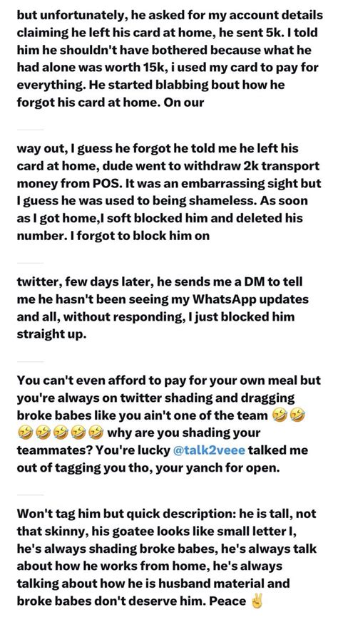Postsubman On Twitter Lady Shares Her Experience With A Popular Twitter “unnamed” Man Who