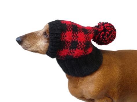 Knitted Check Hat For Dachshund Or Small Dog Dachshundknit Warm
