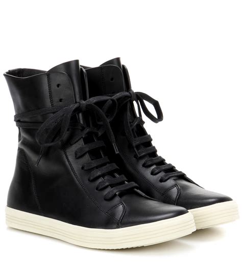 Rick Owens Leather High Top Sneakers In Black Lyst