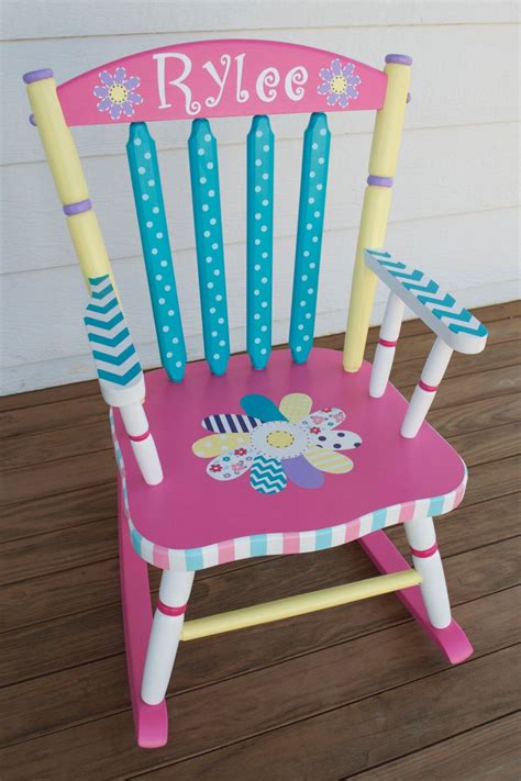 Hand Painted Whimsical Personalized Child Rocking Chair Kids Rocking