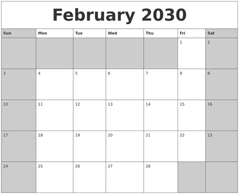April 2030 Printable Calander
