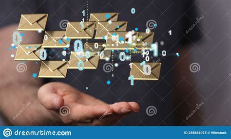 Hovering Envelopes With Binary Numbers Above The Hand Stock Image