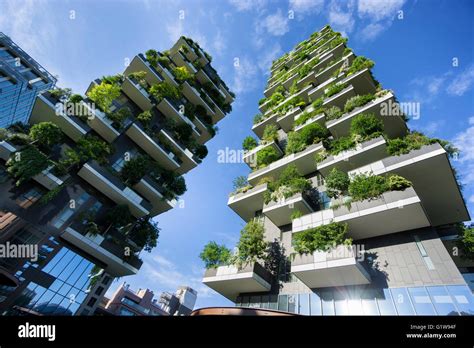 Milan Italy May 15 2016 Bosco Verticale Vertical Forest Low View