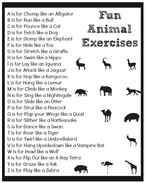 Free Fun Animal Exercises Printable