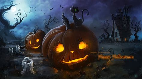 Two Pumpkins Digital Wallpaper Halloween Pumpkin Fantasy Art