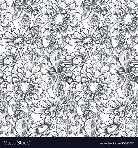 Seamless Pattern With Hand Drawn Flowers Vector Image