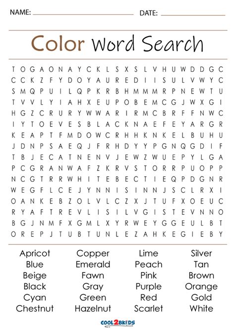 Printable Color Word Search Cool2bkids