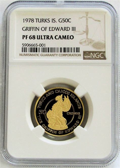 1978 GOLD TURKS CAICOS 266 MINTED GRIFFIN QUEEN S BEAST NGC PF 68 UC